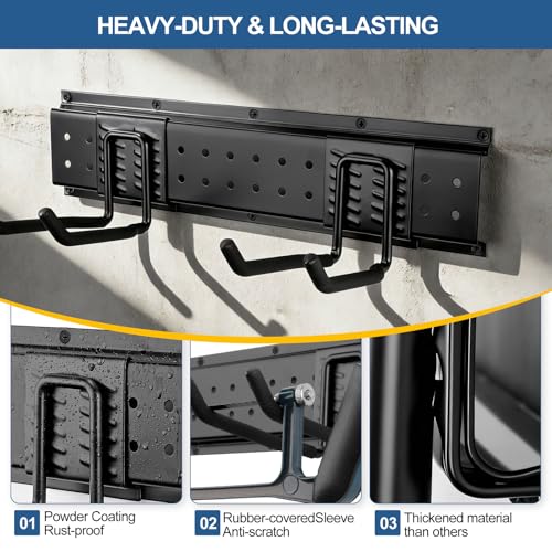 66'' Garage Tool Organizer Wall Mount 21PCS, 750lbs Heavy Duty Garden Tool Organizer with 17 Adjustable Hooks, Yard Tool Hanger for Shovel Rake Broom Ladder, Garage Wall Organization, Men's Gift - size: 66''-21Pack