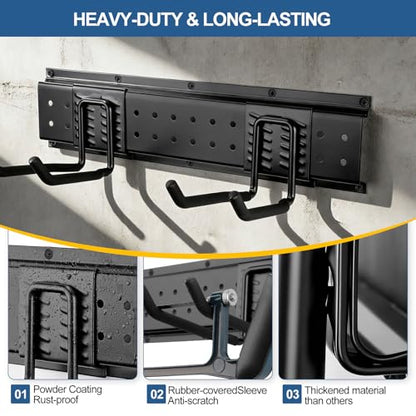 66'' Garage Tool Organizer Wall Mount 21PCS, 750lbs Heavy Duty Garden Tool Organizer with 17 Adjustable Hooks, Yard Tool Hanger for Shovel Rake Broom Ladder, Garage Wall Organization, Men's Gift - size: 66''-21Pack