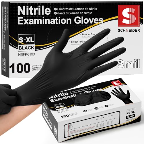 Schneider Medical Black Nitrile Exam Glove, Latex Free Powder Free Disposable Gloves for Cooking, Cleaning, and Food Prep - size: Medium