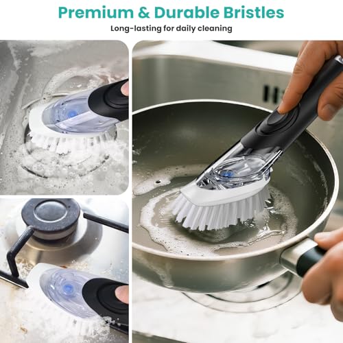 2 Pack Soap Dispensing Dish Brush, Dish Scrub Brush with Soap Dispenser, Dish Soap Brush for Dishes, Pans, Sink, Pots - size: 2 Pack