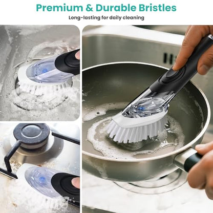 2 Pack Soap Dispensing Dish Brush, Dish Scrub Brush with Soap Dispenser, Dish Soap Brush for Dishes, Pans, Sink, Pots - size: 2 Pack