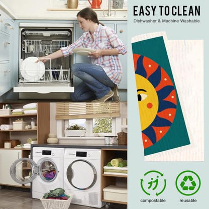 Eco-Friendly Swedish Dishcloth. Reusable, Ultra-Absorbent Cellulose Cotton Sponge Cloth | Sustainable & Biodegradable Cleaning for Kitchen & Home – Custom Nordic Design (Eclectic) - style: Eclectic
