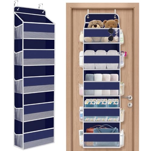 SpaceHacks 1 Pack Over The Door Organizer, Hanging Storage Organizer with Clear Window, 40lb Ultra Sturdy Large Capacity Room Organizer for Pantry Laundry Bathroom Nursery Closet (Blue) - color: Blue, size: 5-Tier