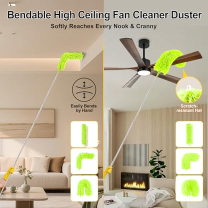 Tiumso Duster with Extension Pole 100 inch Extendable Reusable Dusters for Cleaning 5-in-1 Anti-Spin Dusting Kits for High Ceiling Fans, Cobwebs & Vents, Reinforced Stainless Steel Telescopic Handle - color: Lime Green