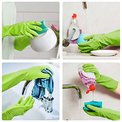 Disfore Rubber-Gloves Dishwashing Gloves for Cleaning-Kitchen - 2 Pairs Long Household Cleaning Gloves for Washing Dishes - color: Medium 2 Pairs Green