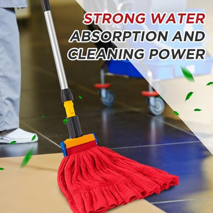 Hushee 6 Pack Large Microfiber Tube Mop Heads 18 oz Heavy Duty Commercial Industrial Wet Mop Head Refill Reusable Machine Washable Looped End Mopheads for Hardwood, Tile, Laminate Floors (Red) - color: Red
