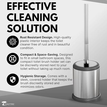 ToiletTree Products Toilet Brush with Lid - Sleek Toilet Bowl Brush and Holder - Toilet Scrubber Brush Set with Heavy-Weight Base - Lidded Toilet Bowl Cleaner Brush and Holder - Chrome (2 Pack) - style: Stainless Steel 2 Pack