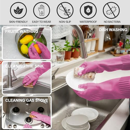 DABOGOSA Mamison 2 Pairs Reusable Waterproof Household Dishwashing Cleaning Rubber Gloves, Non-Slip Kitchen Glove (Pink, XXL (Pack of 2)) - color: Pink, size: XXL (Pack of 2)