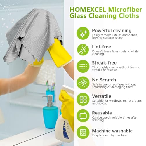 HOMEXCEL Grey Microfiber Glass Cleaning Cloths-6PK, 16"x14" Lint Free Window Cleaning Cloth, Glasses, Mirrors, Screens, Stainless Steel, Premium Microfiber Wipes for Cleaning, Glass and Window Cleaner - color: Grey