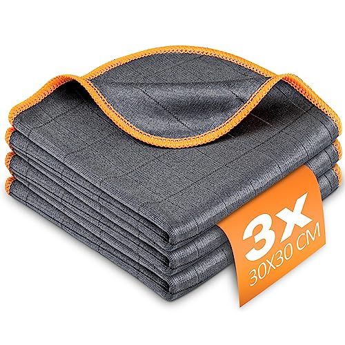 Airlab Carbon Microfiber Towels for Car Glass Window Polishing Cleaning Cloth Auto Detailing Lint Free Streak Free Drying Car Wash Large Towel, Pack of 3, 12" x 12", Grey-Orange - color: 12 X 12 Inch, Pack of 3, Grey-orange