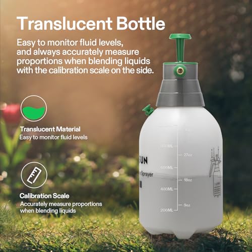 VIVOSUN Handheld Garden Sprayer, 1L Pump Sprayer, 34oz Water Spray Bottle with Safety Valve, Adjustable Nozzle, Extended Spray Rod & Additional Seals, Ideal for Watering, Fertilizing, Cleaning - size: 34 ounce
