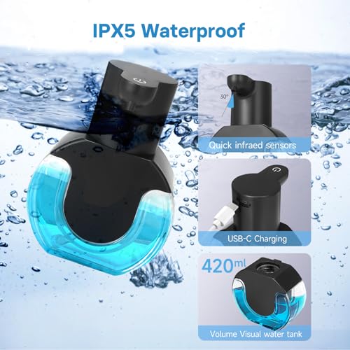 2 Pack Automatic Soap Dispenser Touchless,14.2oz/420ML Auto Liquid Soap Dispenser,Rechargeabled Wall Mounted Smart Pump for Bathroom Kitchen - color: Black, style: 2 Pack Liquid