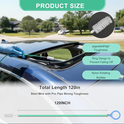 Auto Sunroof Drain Cleaning Tool, 120 Inch Long Flexible Tube Cleaning Brush, Extra Long Pipe Cleaners for Car Sunroof, Windshield Wiper Drain Hole, Trunk Drain & Sewer Maintenance