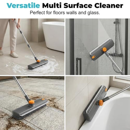 Floor Scrub Brush with Long Handle, 3 in 1 Scrape and Heavy-Duty Stiff Bristle Scrubber Brush, 2-in-1 Floor Brush with Built-in Squeegee, 3 in 1 Floor Scrub Brush (Black-1PC) - color: Black-1pc