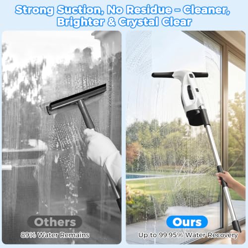 Window Vacuum Squeegee with Extendable Pole 31-40", 2000Pa Electric Window Cleaning Tool with 2200mAh and 150ml Dirty Water Tank, Long Handle Squeegee for Windows, Shower Doors, Mirrors, and Tiles
