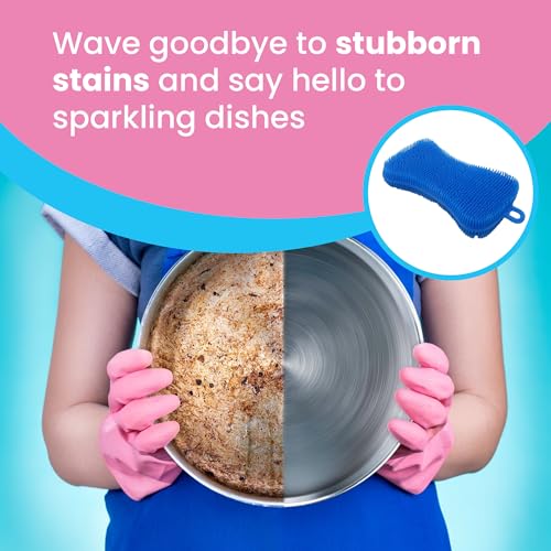 Gadgetime USA Silicone Dish Sponge - Dishwashing Kitchen Scrubber - Double Sided Sponge Brush - Multipurpose & Reusable Silicone Dish Sponges for Dishes, Fruits & Vegetables Cleaning - Blue (3 Pack) - color: Blue