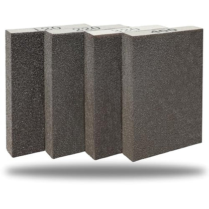 4 Pack Hand Sanding Sponge Set -120 220 320 400 Grit- Coarse Medium Fine Grit Sanding Block, Sander Sponges for Wood-Working Drywall Metal, Washable and Reusable Sponge for Rust Removal Polishing - size: 4 Pack