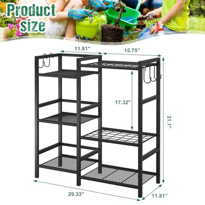 keomaisyto Garden Tool Organizer for Garage Organization, 3 Tier Yard Tool Storage Rack with 35 Long-Handled Tool Slots, Heavy Duty Garden Tool Holder with Large Hooks for Shed, Yard, Garage - size: Extra Large-no Wheels
