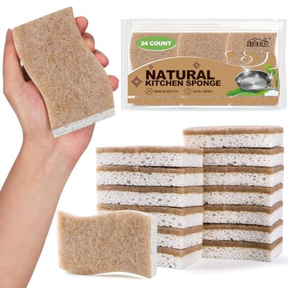 HOMEXCEL Sponges Kitchen, 24 Packs Non-Scratch Natural Sponge for Dishes Cookware, Biodegradable Cellulose Scrub Sponges for Dishwashing Cleaning Household Bathroom - color: Brown-s Shape