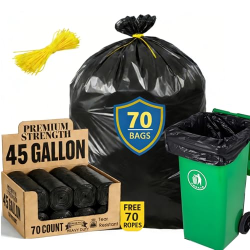 45 Gallon Trash Bags, Heavy Duty Garbage Bags, 70 Count 2.0 Mil Extra Thick 36”x 44” Trash Can Liners Large Plastics Garbage Trash Bag for Industrial, Home, Kitchen, Commercial, Yard, Lawn, Leaf - size: 1 Count (Pack of 70)