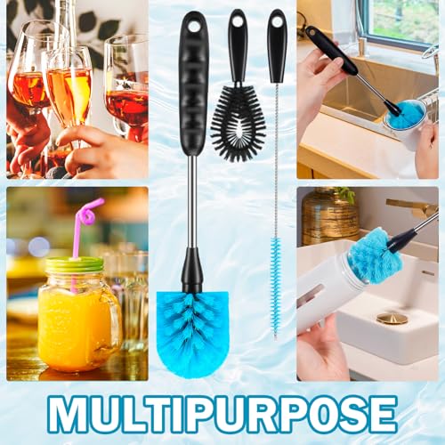 12.2 inch Bottle Brush Set of Three，Washable Coffee Cups, Water Bottles, Baby Bottles, Straws, to-go Cups, Long-Handled 3-in-1 Stainless Steel Bottle Brushes. (Black) - color: Black