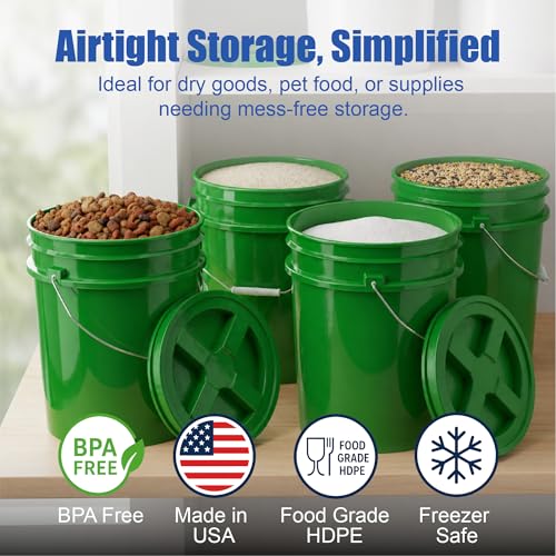 ePackageSupply 5 Gallon Bucket - Food Grade Bucket, Metal Handle Grip, BPA-Free, Heavy-Duty 90 Mil HDPE Plastic Pail, Stackable Utility Container, Made in USA, Lid Not Included, Green, 1 Pack - color: Green, size: 1 Pack