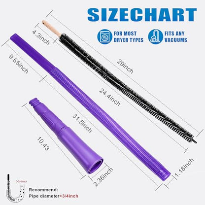 3 Pieces Dryer Vent Cleaner Kit: Vacuum Hose With Brush & Gloves Fits for Vacuums Cleaner, Refrigerator Condenser Coils, Tight Spaces Behind Appliances, Deep Cleaning Tools for Clogged Ducts- Purple - color: Purple(Complete Kit)