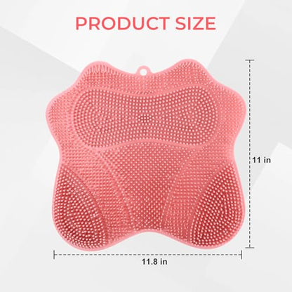 Silicone Foot Scrubber Mat for Shower Bath Foot and Back, Shower Feet Brush Pad with Wall-Mounted Suction Cups (Pink) - color: Pink