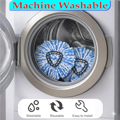 RinseClean Spin Mop Replacement Head Spin Mop Refills for O-Cedar RinseClean Microfiber Spin Mops 2-Tank System, 2 Microfiber Mop Refills, 1 Triangle Head Cover, 1 Scrubber Head and Handle for Ocedar