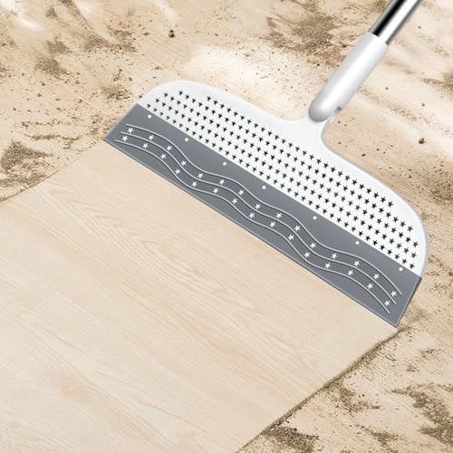 PRATIQUE 53.5-Inch White Rubber Broom Squeegee with 180 Rotating Head, Long Handle Multifunction Scraping Silicone Broom Floor Sweeper, Pet Hair Remover, Window, Mirrors, Tile Cleaning
