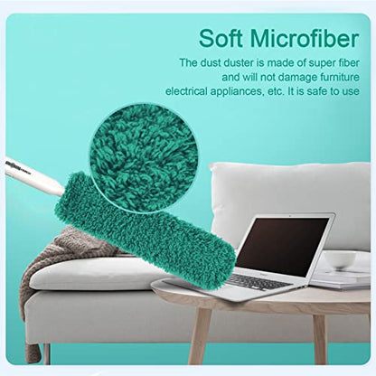 Microfiber Duster, Feather Duster, Dusters for Cleaning, Washable Dusters with Reusable Microfiber Head, Feather Dusters for Cleaning Cobweb, Blinds, Furniture, Cars-Green