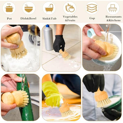 12 Pcs Bamboo Dish Scrub Brushes with Natural Sisal Bristles for Cleaning Pots, Pans, Dishes, Sink, 3.14x2.17 Inches