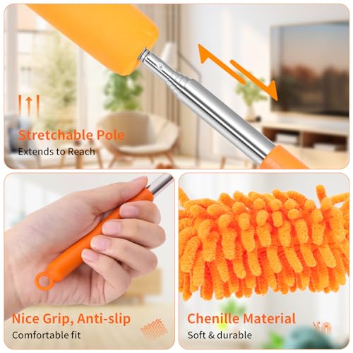 Mini Duster for Cleaning, 360° Bendable Hand Dusters with Extension Pole, Washable Small Duster for Car Interior, Office, Furniture - color: 2 Pack Purple