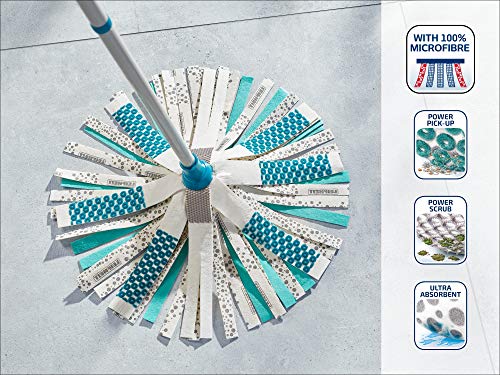 Leifheit Power 3in1 Floor Set, Complete Mop & Bucket Set, Mop-3 Different Fibres 27cm Long Ensure Effective Clean, 12 L Bucket with Wringer, 3 Part 120 cm Steel Handle, Viscose, Turquoise, Medium