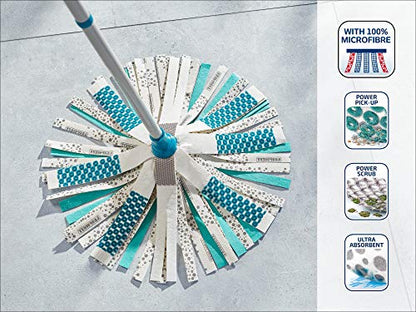 Leifheit Power 3in1 Floor Set, Complete Mop & Bucket Set, Mop-3 Different Fibres 27cm Long Ensure Effective Clean, 12 L Bucket with Wringer, 3 Part 120 cm Steel Handle, Viscose, Turquoise, Medium