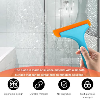 KVAEY Small Silicone Window Squeegee, 5.9 Inch Car Windshield Water Blade Squeegee with Non-Slip Handle, All-Purpose Cleaning Squeegee for Car Windshield, Window, Mirror (Blue) - color: Blue