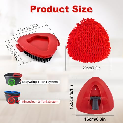 Mop Heads Replacements for O Ceda, Replace Head for Oceda Easywring 1 Tank,3 Spin Mop Replacement Head 1 Scrub Brush and 1 Base Deep Cleaning & Machine Washable - color: Red