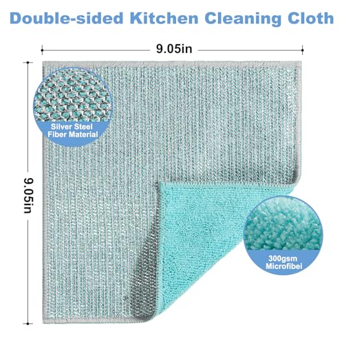 10pcs New Upgrade 2-Layer Microfiber Wire Dishcloth,Non-Scratch Wire Dishwashing Rags for Wet and Dry,Metal Scrubbers, Kitchen Miracle Cleaning Dish Rags for Cookware,Sinks, Dishes,Stove,Blue - color: 10pcs Blue