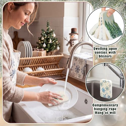 Hahafelt 36 Counts Compressed Cellulose Sponges Bulk Pop up Farmhouse Christmas Pattern Natural Kitchen Compostable Non Scratch Dish Sponges for Washing Dishes, Cleaning Countertop Sink - style: Farmhouse Christmas