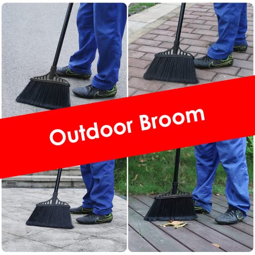 Tiumso 3-Pack Heavy Duty Broom, Commercial Broom with 55" Long Handle Outdoor Indoor, Industrial Brooms for Sweeping Garage Concrete Courtyard Patio Home Kitchen Office - All Black - color: Total Black