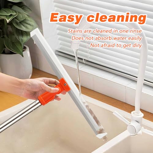 14" Rubber Floor Squeegee with 48" Long Handle,Scraper for Concrete Floor, Tile Floor, Metal Aluminium Heavy Duty Garage Shower Floor Squeegee Broom for Removing Water, Commercial Scrubber Mop