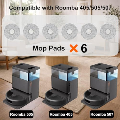 6 Pack Mop Pad for iRobot Roomba Plus 405 Combo/505 Cpombo/507Combo Vacuum Cleaner,Reusable & Washable Microfiber Mop Cloth Replacement Parts