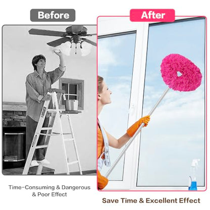 Ceiling Fan Cleaner Duster Reusable Microfiber Ceiling Fan Blade Cleaner Removable Duster with Extension Pole Adjusts 13 to 49.7 Inch for Cleaning Walls Bookshelves Furniture Door Window Top (Rosy) - color: Rosy
