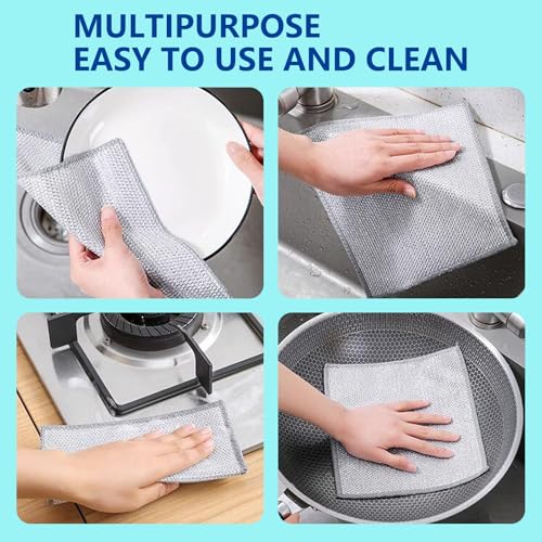 12 Pack Non-Scratch Wire Dishcloth,7.87" x 7.87" Reusable Metal Dish Cloth for Kitchen, Non Scratch Scrub Cloth for Non-Stick Pans, Wet & Dry Dual-Use Heavy Duty Dish Washing Scrubber