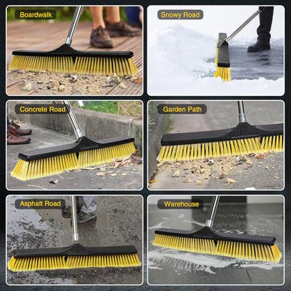 24" Push Broom,Masthome Industrial Broom with Stiff Bristles,Outdoor Broom Heavy Duty and 55" Long Handle,Heavy Duty Broom Brush for Garage Yard Patio Warehouse Concrete Floor Cleaning - color: Push Broom-yellow
