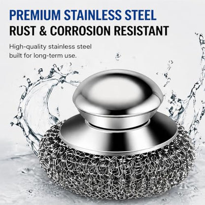 Steel Wool Scrubber, 10-Pack Stainless Steel Scrubber Pads with Handle - The Ultimate Scouring Solution for Rust, Stubborn Messes on Cookware, Grill, Oven & Kitchen Sinks - size: 2 Handle+8 Pads