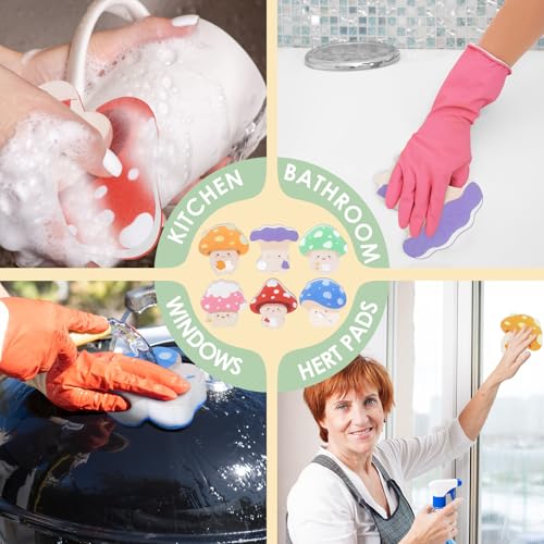 6 Pieces Mushroom Kitchen Sponges Mushroom Sponges Fun Non-Scratch Scrub for Washing Dishes Pots Pans and Household Cleaning Supplies for Kitchen Dishes Furniture Gifts - color: Mushroom