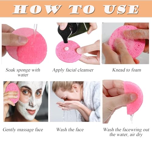AKOAK 5 Pcs Round Makeup Sponge Wood Pulp Sponge Makeup Remover Facial Cleansing Sponge Skin Care Tool (Pink) - color: Pink
