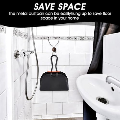 4 Pack 12 inch Heavy Duty Metal Dustpan Large Wide Dust Pans for Household Handheld Wide Scooper and Debris Cleaning Tool Ideal for Home and Commercial Use (Black)