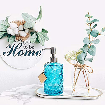 JASAI Diamond Design Soap Dispenser with 304 Rust Proof Stainless Steel Soap Pump, 12 Ounce Kitchen Soap Dispenser for Bathroom, Hand Soap, Dish Soap (Clear Blue). - color: Blue